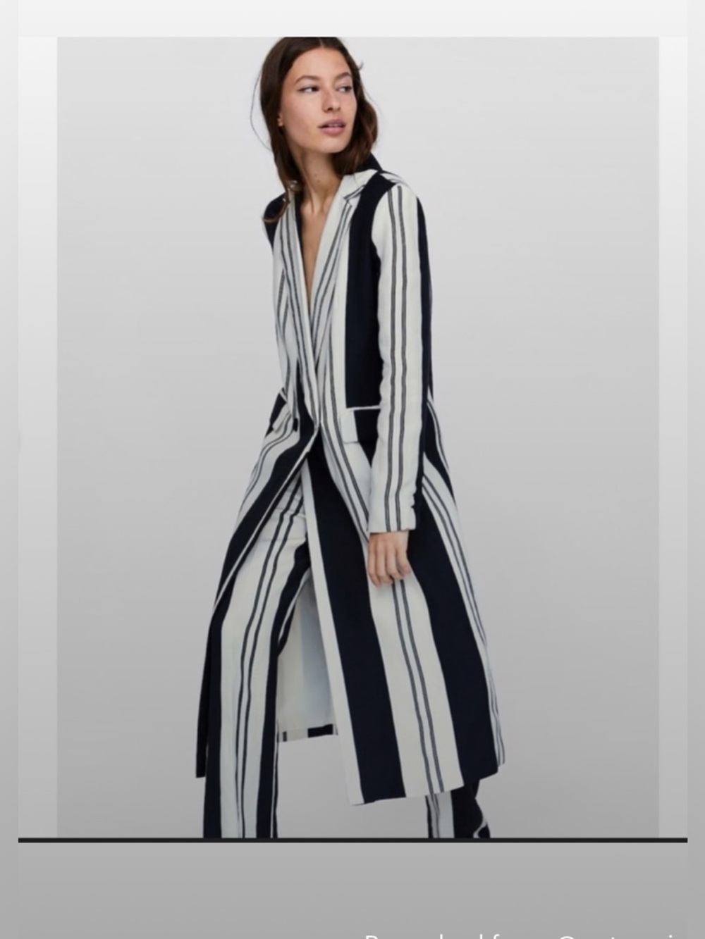 Zara Striped Longline Blazer Coat - Black & White Size M